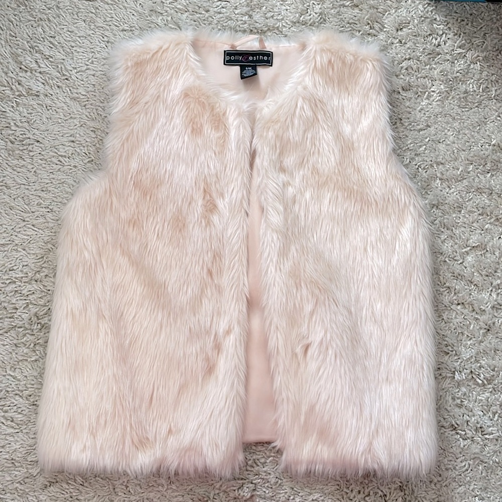 Blush Pink Faux Fur Vest, Satin feeling Lining, S/M